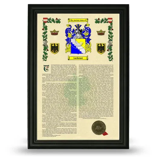 Lachenai Armorial History Framed - Black