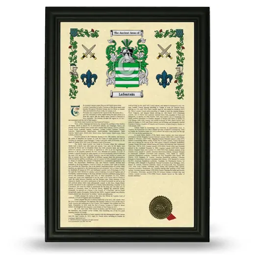 Lafontain Armorial History Framed - Black