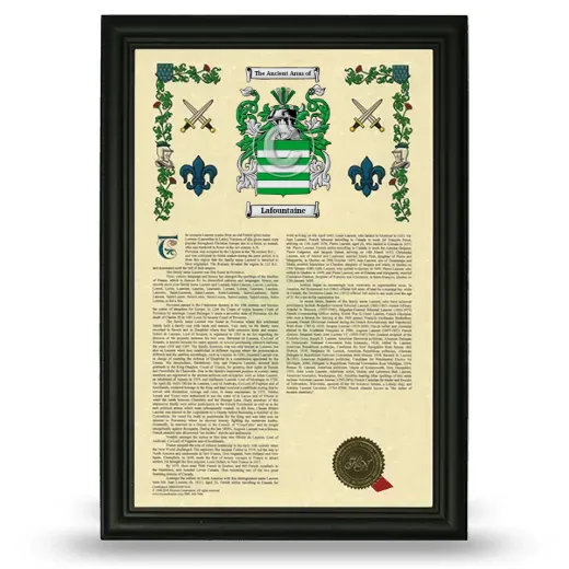 Lafountaine Armorial History Framed - Black