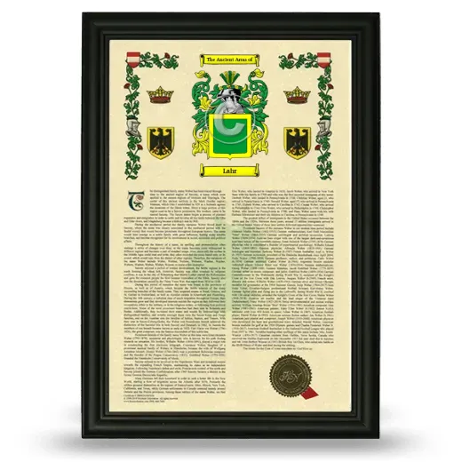 Lahr Armorial History Framed - Black