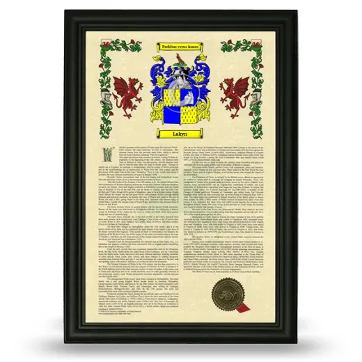 Lakyn Armorial History Framed - Black