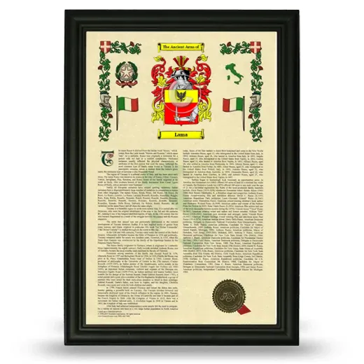 Lama Armorial History Framed - Black