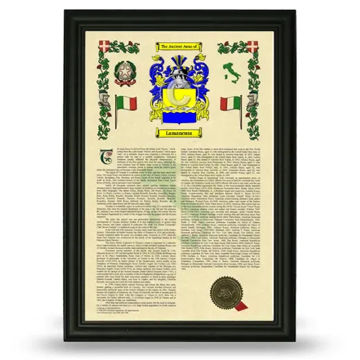 Lamancusa Armorial History Framed - Black