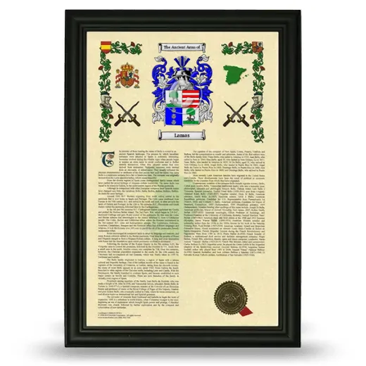 Lamas Armorial History Framed - Black