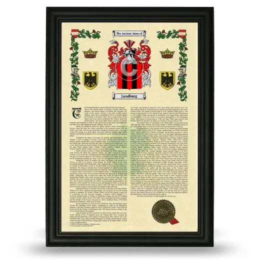 Landburg Armorial History Framed - Black