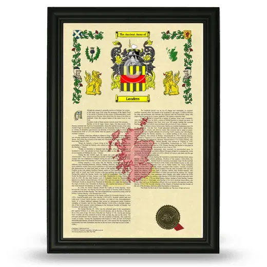 Landers Armorial History Framed - Black