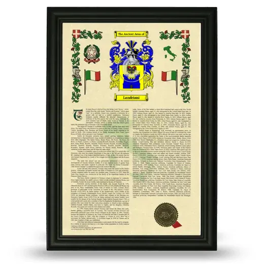 Landriani Armorial History Framed - Black