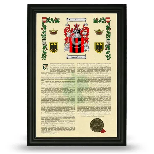 Landsberg Armorial History Framed - Black