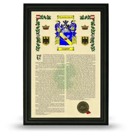 Langdorf Armorial History Framed - Black