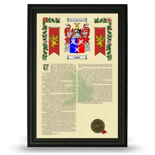 Lanier Armorial History Framed - Black