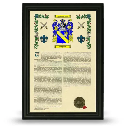 Lanpher Armorial History Framed - Black