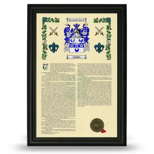 Lapines Armorial History Framed - Black