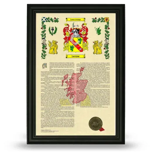 Lareyne Armorial History Framed - Black