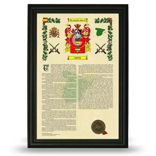 Larrea Armorial History Framed - Black
