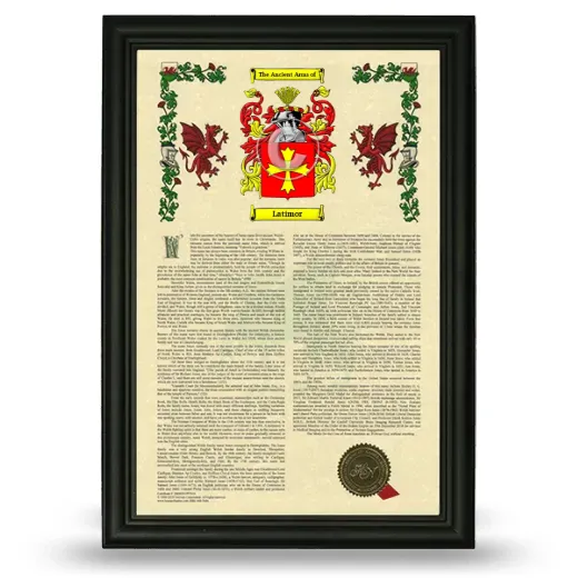 Latimor Armorial History Framed - Black