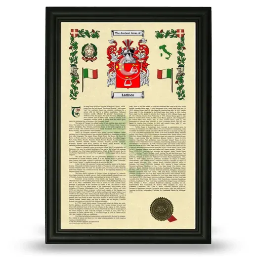 Latinos Armorial History Framed - Black
