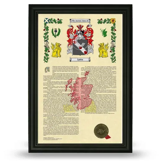Latto Armorial History Framed - Black