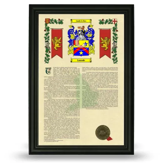 Launde Armorial History Framed - Black