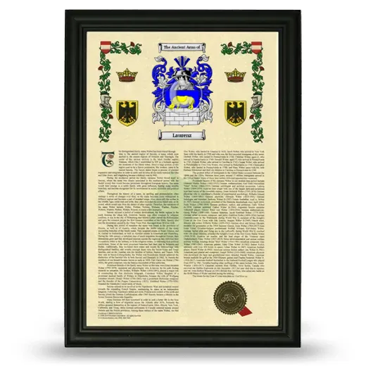 Laurenz Armorial History Framed - Black