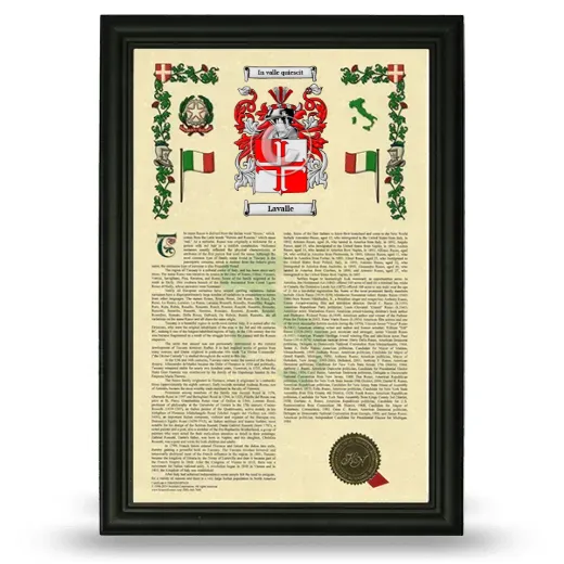 Lavalle Armorial History Framed - Black