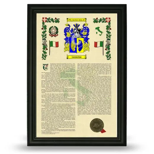 Lazzarino Armorial History Framed - Black