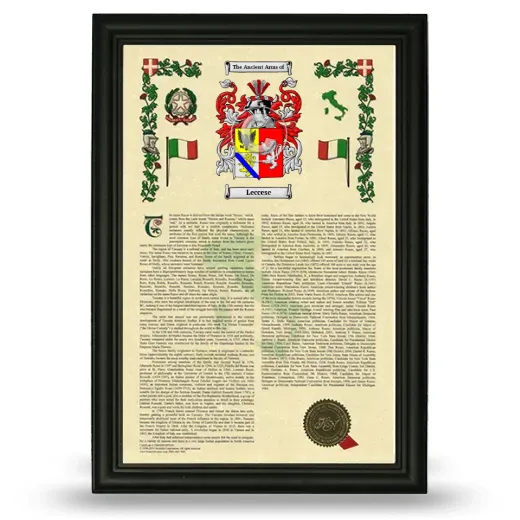 Leccese Armorial History Framed - Black
