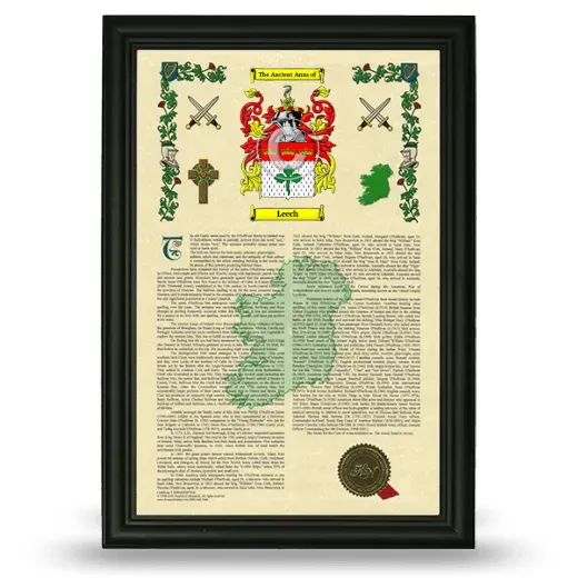 Leech Armorial History Framed - Black