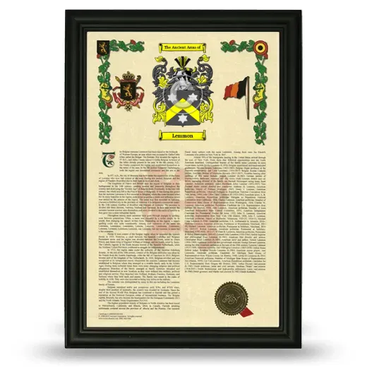 Lemmon Armorial History Framed - Black