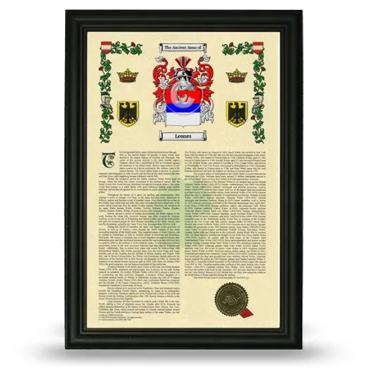 Leones Armorial History Framed - Black