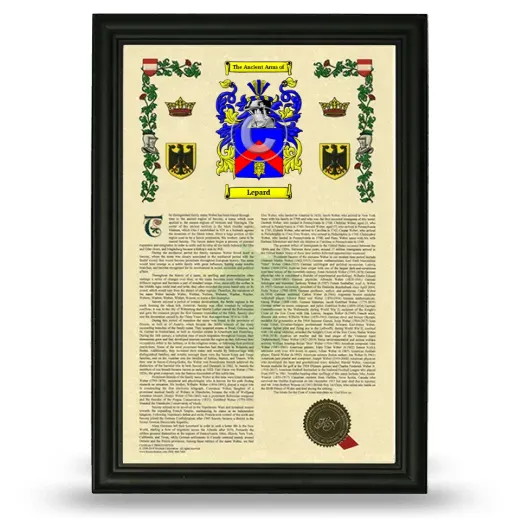 Lepard Armorial History Framed - Black