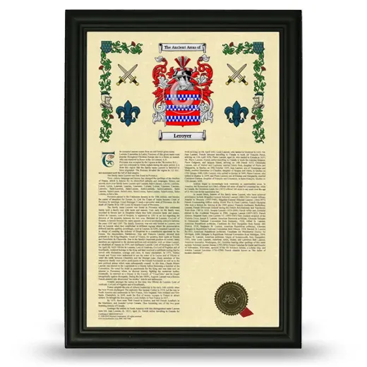 Leroyer Armorial History Framed - Black