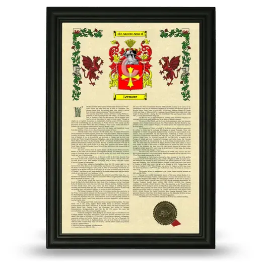 Letmore Armorial History Framed - Black
