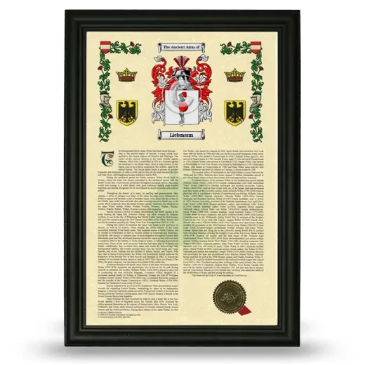 Liebmann Armorial History Framed - Black