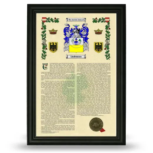 Lindenman Armorial History Framed - Black