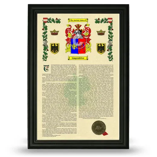 Lingenfelter Armorial History Framed - Black
