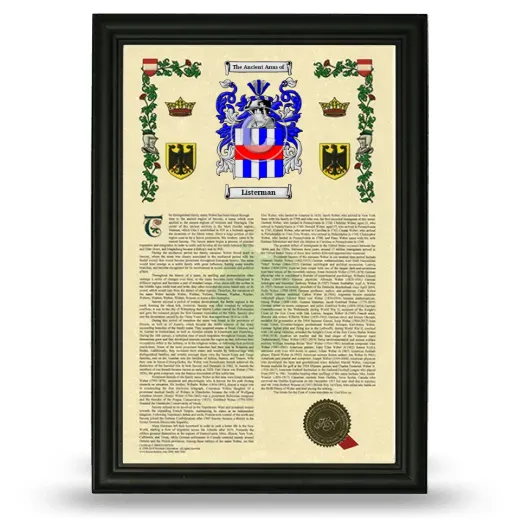 Listerman Armorial History Framed - Black