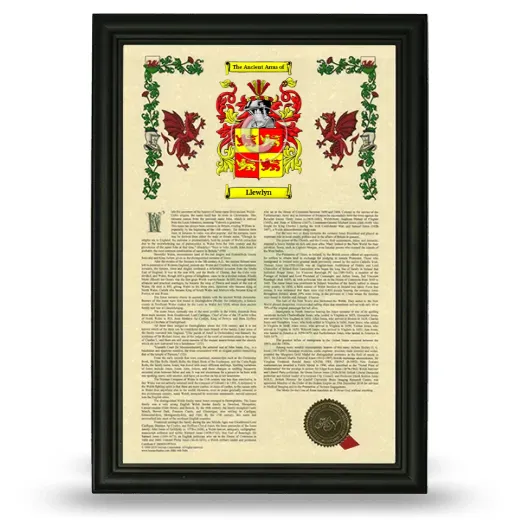 Llewlyn Armorial History Framed - Black