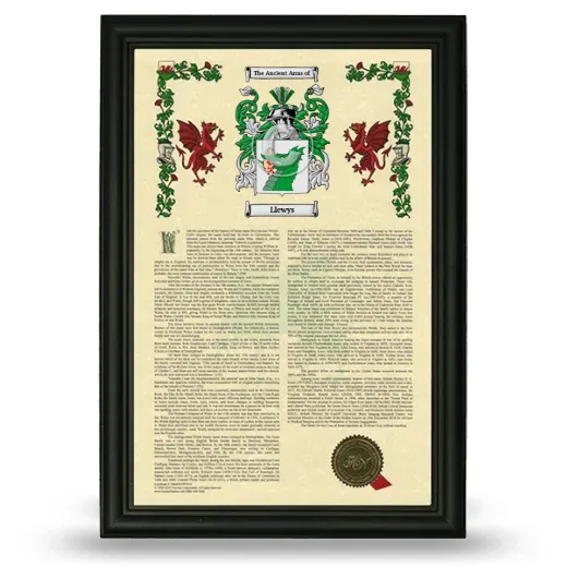 Llewys Armorial History Framed - Black