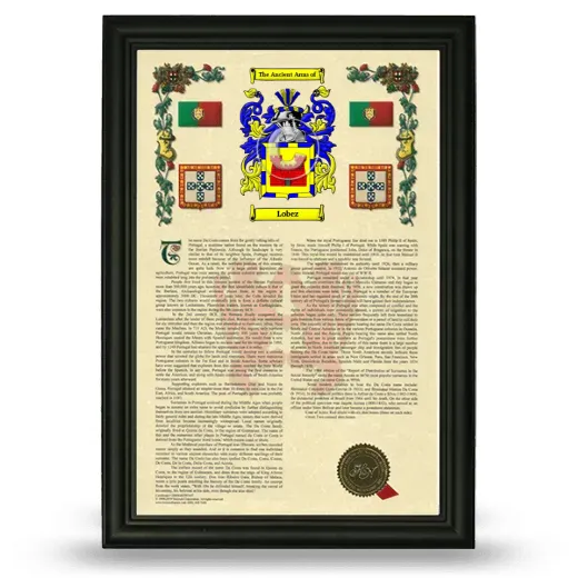 Lobez Armorial History Framed - Black
