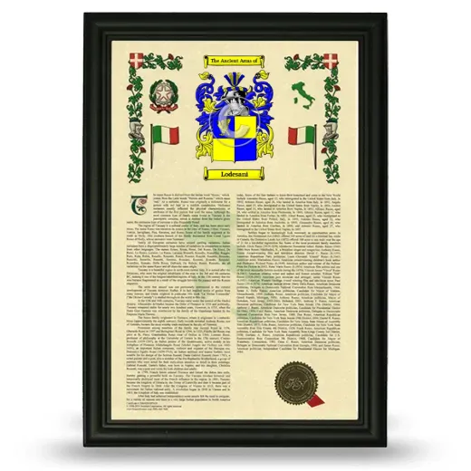 Lodesani Armorial History Framed - Black