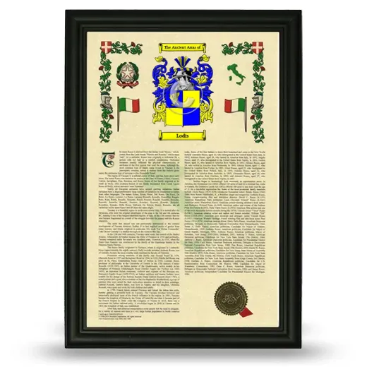 Lodis Armorial History Framed - Black