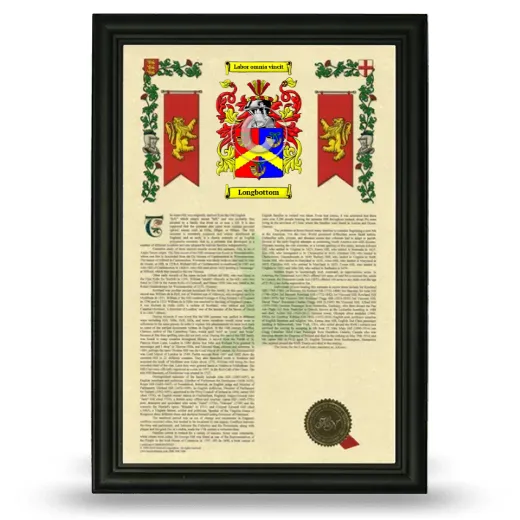 Longbottom Armorial History Framed - Black