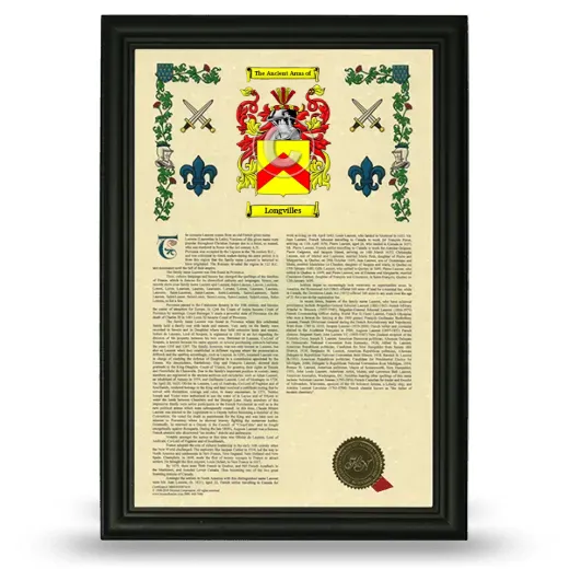 Longvilles Armorial History Framed - Black