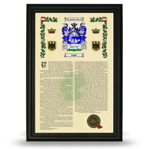 Loper Armorial History Framed - Black