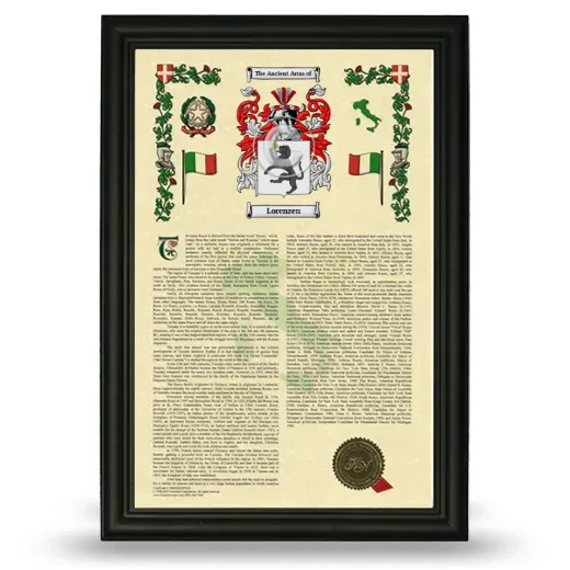 Lorenzen Armorial History Framed - Black