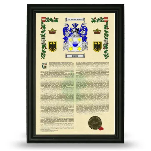 Lubke Armorial History Framed - Black