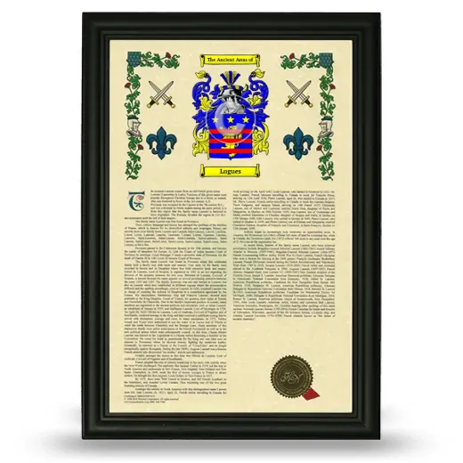 Lugues Armorial History Framed - Black