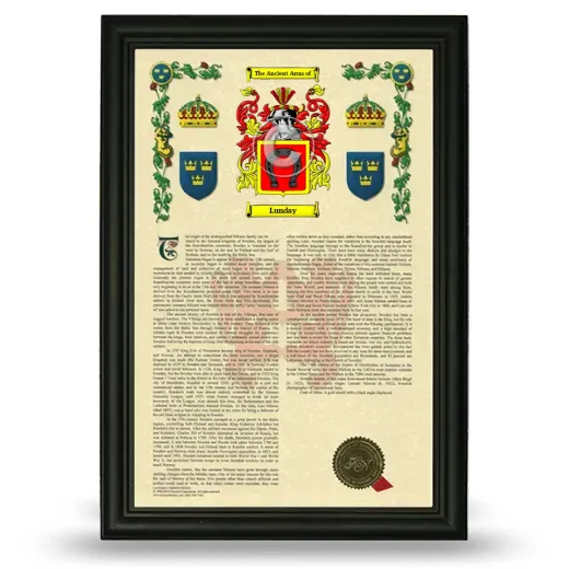 Lunday Armorial History Framed - Black