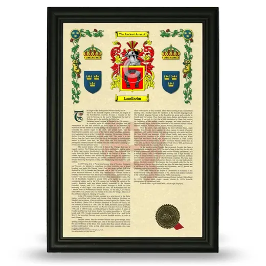 Lundholm Armorial History Framed - Black