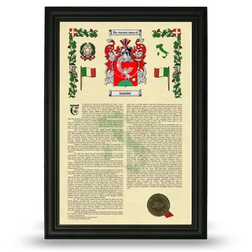 Lussier Armorial History Framed - Black